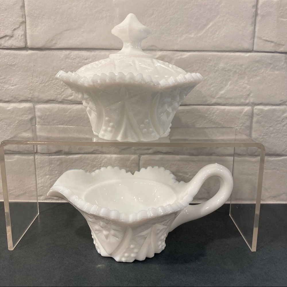 Vintage Kemple milk glass set sugar creamer cut glass set - Picture 3 of 14